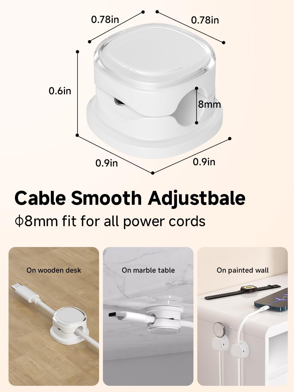 Magnetic Cable Clips, Adjustable Cord Holder Management, Adhesive Wire Keeper Organizer for Home Office Desk Phone PC Car Wall Desktop Nightstand Appliance (9-PCS White)