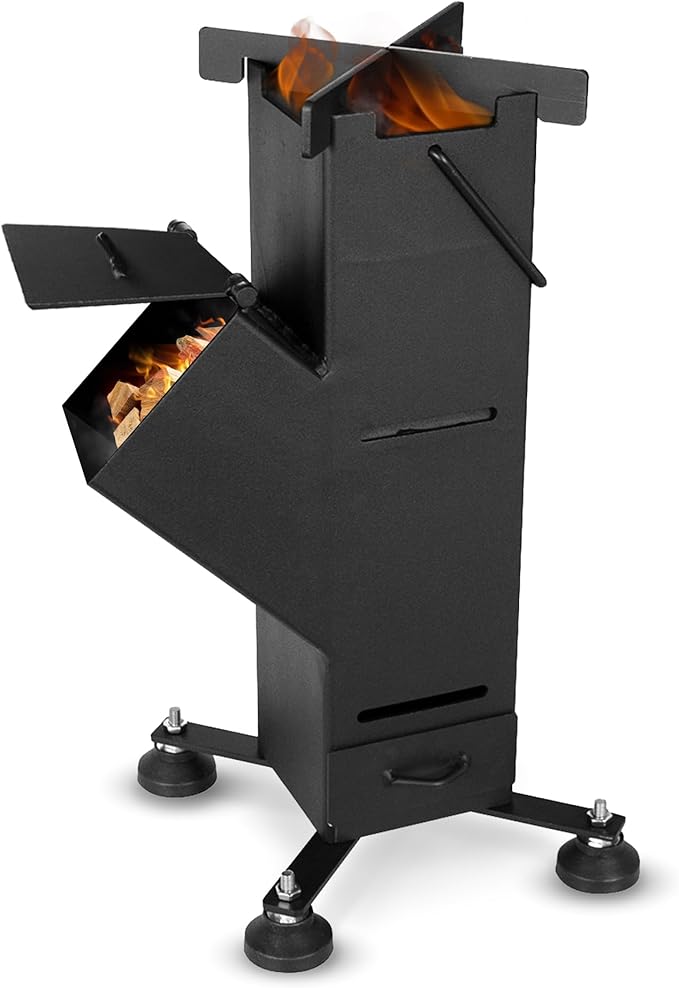 Portable Small - Black Rocket Stove - Efficient Campfire Cooking with Twigs, Lightweight & Compact, Perfect for Camping, Tailgating, Backpacking & Backyard - Easy Setup for High Heat Preparing