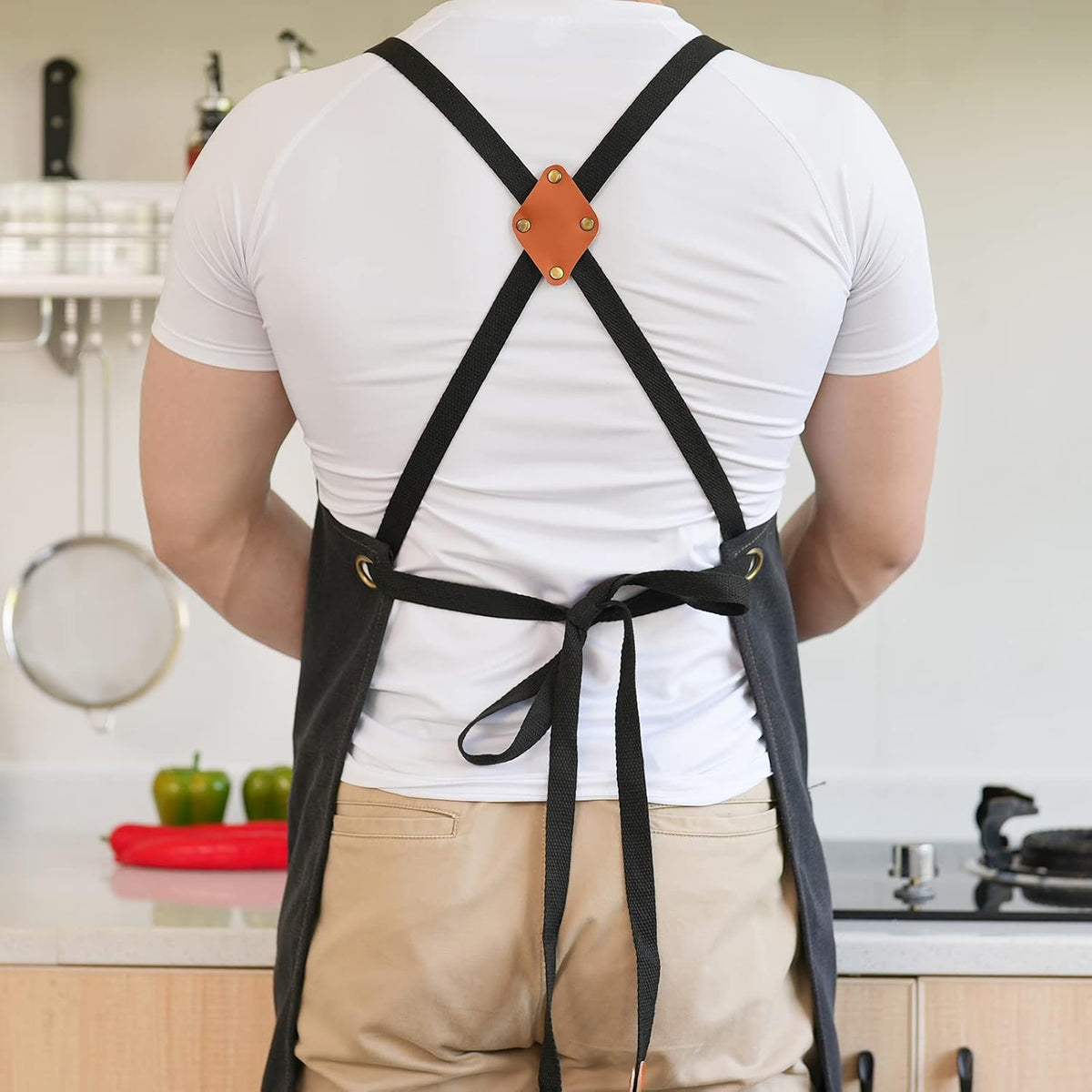 Canvas Aprons for Men Chef Apron, Work Apron with Large Pockets - 16oz Heavy Duty Cross Back, BBQ, Cooking