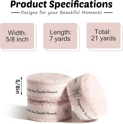 Pink Cotton Ribbon 5/8 Inch Pink 3 Rolls 21 Yards Frayed Edge Fabric Set for Bridal Shower, Baby Shower, Wedding Invitations, Birthday Party & Gift Wrapping