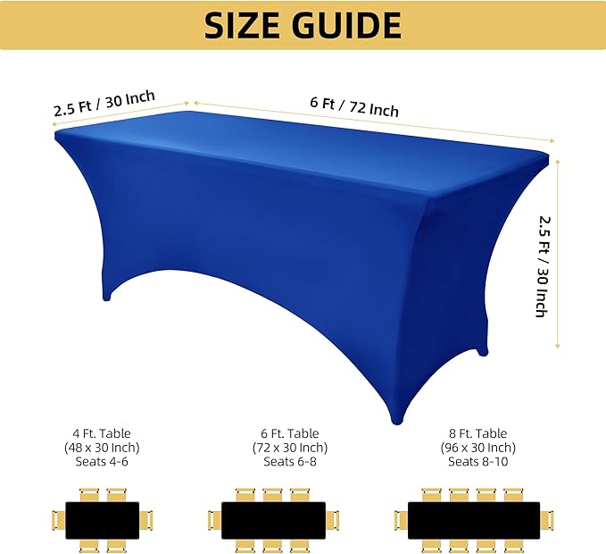 10-Pack 6ft Spandex Table Covers for Rectangle Standard Folding Tables - Wrinkle Resistant Stretch Tablecloths - Ultimate Fitted Table Protector for Parties, Banquet, Wedding