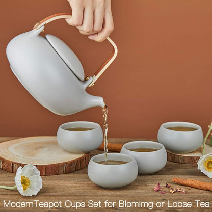 Zens Vintage Japanese Teapot with Strainer, 27oz Matte Ceramic Loose Leaf Teapot with Infuser