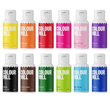 Colour Mill Kickstarter-Pack Oil-Based Food Coloring, 20 Milliliters Each of 12 Colors: Baby Pink, Black, Chocolate, Forest, Hot Pink, Lime, Orange