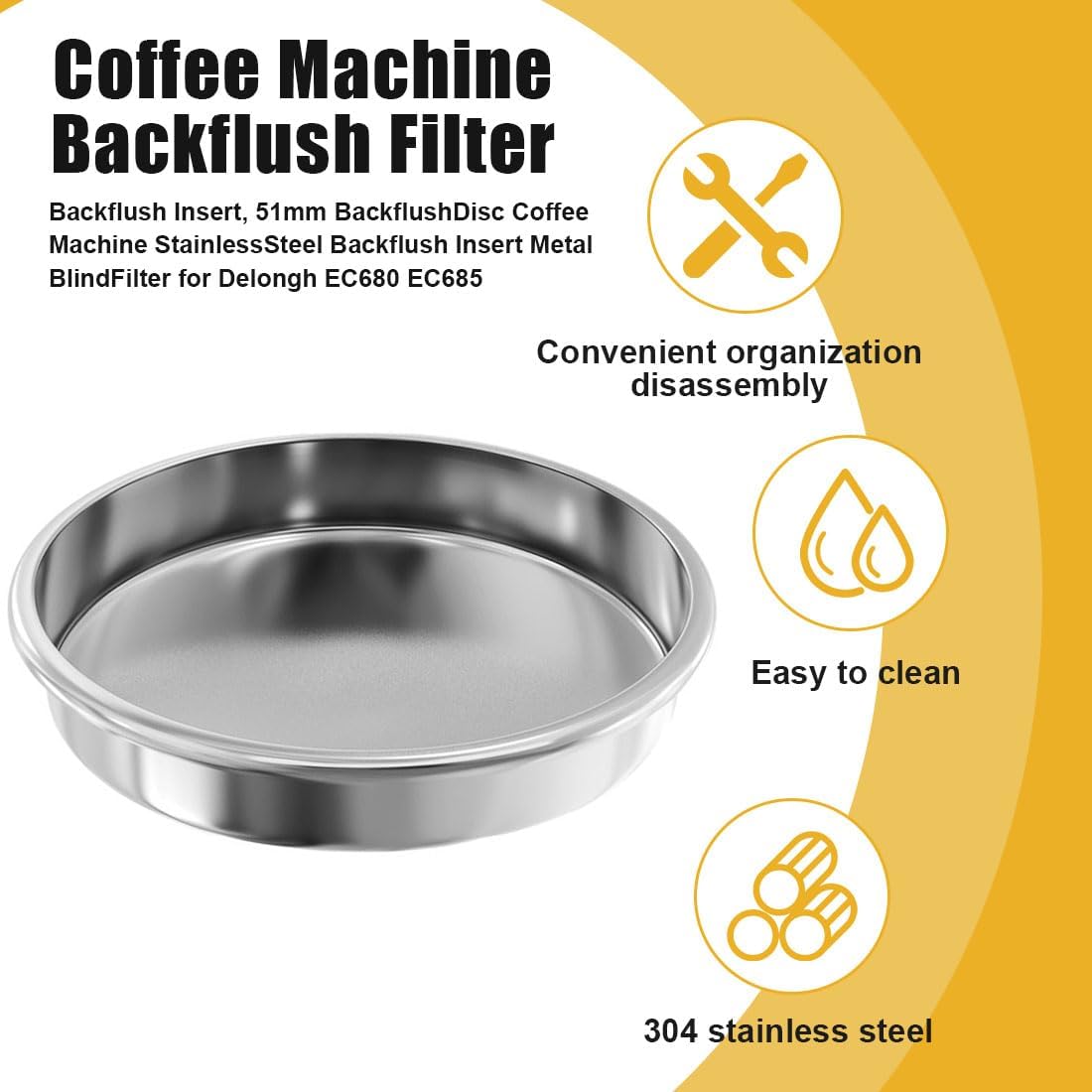 2 PCS Backflush Disk, 58 mm Filter Espresso, Stainless Steel Back Flush Blind Basket for Breville Gaggia Classic and Other Espresso Machines Cleaning