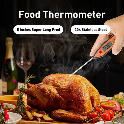 Wisebee Digital Meat Thermometer, Instant Read, ℃/℉ Switch, Long Stainless Steel Probe, Battery Powered, Food Thermometer for Cooking, Baking, Steak