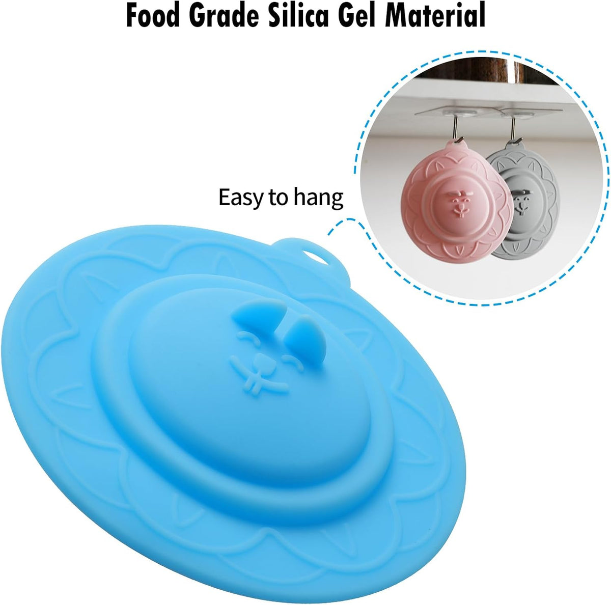 Cat's face Silicone Cup Covers (Set of 4) ， Multicolored Silicone Lids for Mugs, Cups, Tea Pots,Flexible Mug Covers，Hot Cup Lids for Coffee & Tea