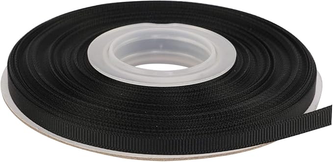 Ribbonitlux 1/4" Wide Solid Grosgrain Ribbon 25 Yards (030-Black）, Set for Gift Wrapping, Party Decor, Sewing Applications, Wedding and Craft
