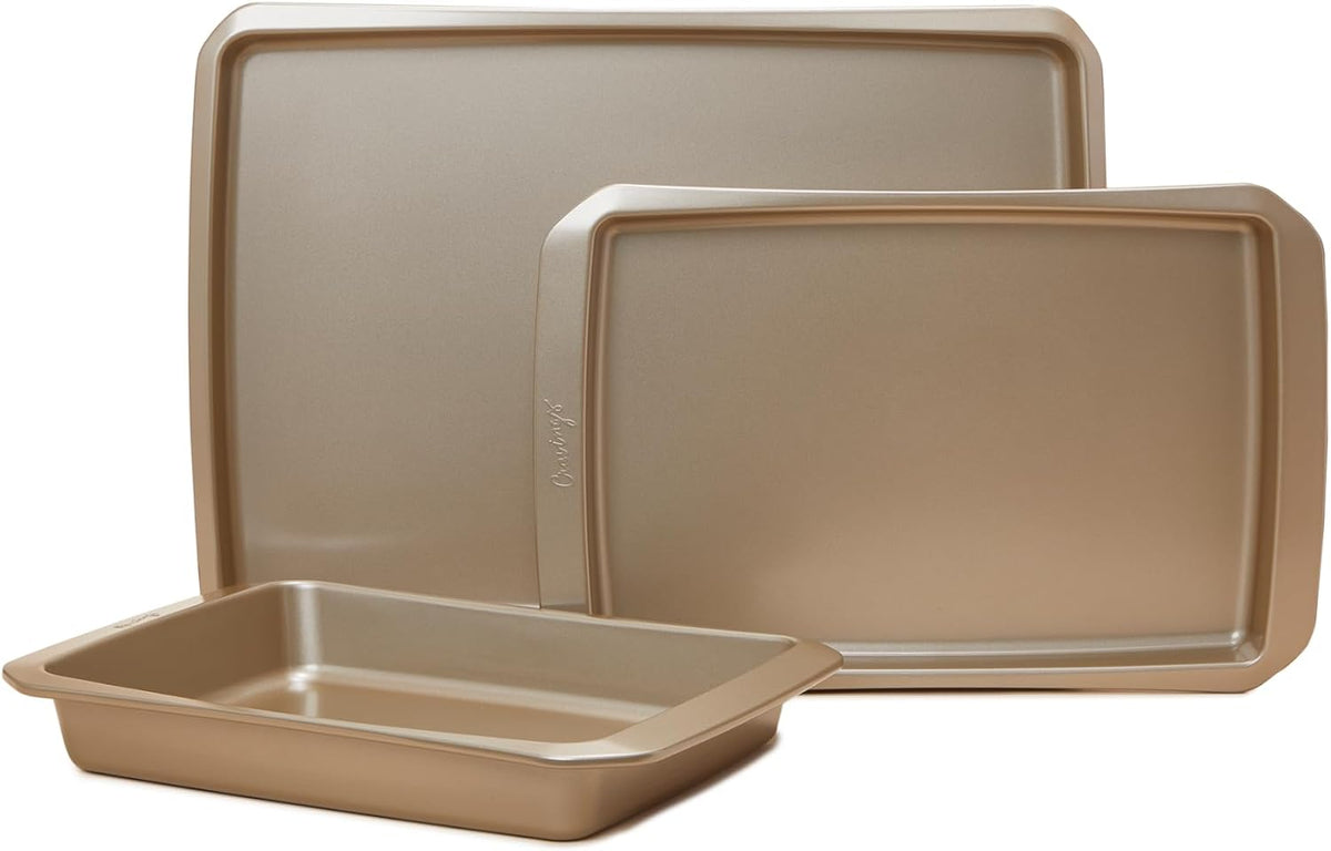 Cravings Bake-Anything 3-Piece Sheet Pan Set, Nonstick Steel Baking Sheets for Pizza, Cake, and Cookie Baking, Oversized, Medium, and Small Pans