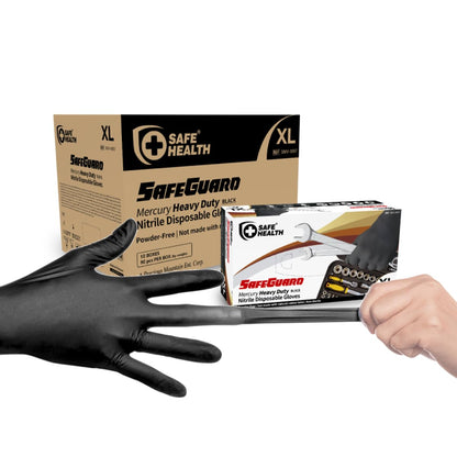 Safe Health HD Industrial Nitrile Black Disposable Gloves, Heavy Duty, 5 Mil, Case of 900, Xlarge, Latex Free, Powder Free, Oil Grease Resistant, Automotive, Mechanic, Maintenance