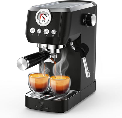 MAttinata 1663L Espresso Machine 20 Bar, 10mm Steam Wand for Milk Frother | Pressure Gauge, Italian Pump Coffee Maker, PID Smart Control, Compact Cappuccino Machine, Latte Art, Stainless Steel, Black