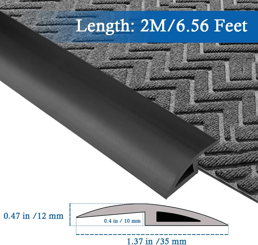 Floor Transition Strip Self Adhesive Carpet & Flooring Transitions Edging Trim Strip PVC Threshold Transitions Suitable for Threshold Height Less Than 10mm (6.56Ft, Black)