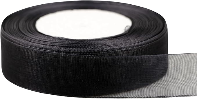1 Inch 50 Yards Sheer Organza Ribbon Chiffon Ribbon for Gift Wrapping Wedding Bouquet Crafts (Black)