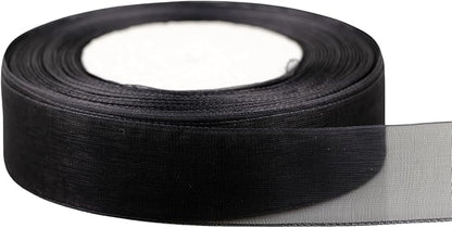 1 Inch 50 Yards Sheer Organza Ribbon Chiffon Ribbon for Gift Wrapping Wedding Bouquet Crafts (Black)
