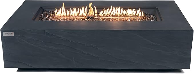 Elementi+ | Cape Town Gas Fire Pit Cast Concrete 56" Rectangular Fire Table, Outdoor Fire Pit Electronic Ignition | Canvas Cover, Fire Glass and Burner Lid Included | Dark Gray | Natural Gas