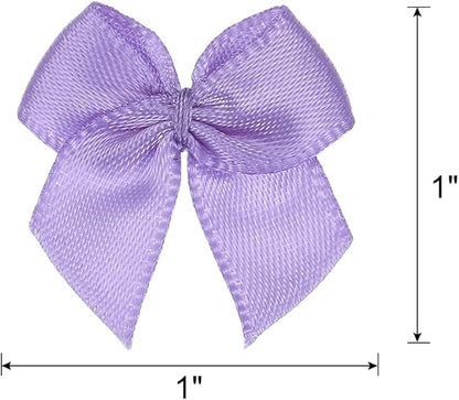 MECCANIXITY 50 Pcs Mini Ribbon Bow 1" Mini Fabric Satin Ribbon Flower Bows for Craft DIY Sewing Wedding Birthday Party Gift Wrap Bows Dark Purple
