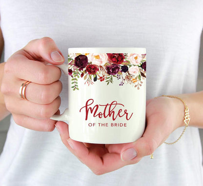 Andaz Press 11oz. Wedding Ceramic Coffee Tea Mug Gift, Fall Autumn Marsala Burgundy Flowers Roses Florals, Mother of the Bride, 1-Pack, Includes Gift Box