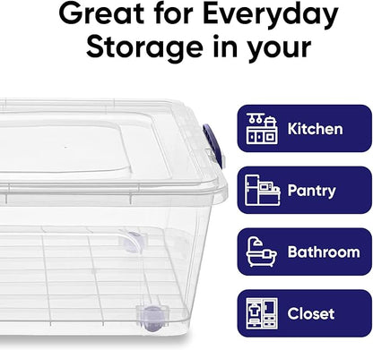 Superio Storage Bins with Lids, Clear Plastic Containers for Organizing, Stackable Totes, BPA Free, Odor Free, Organizer Boxes for Home, and Dorm (4 Pack, 42 Quart)