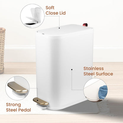 BETHEBEST Bathroom Trash Can with Lid,Stainless Steel Garbage Can with Removable Inner Bucket,Soft Close,Step Pedal,15 Liter/4 Gallon Trash Can for Bathroom,Bedroom,Kicthen,Office(White)