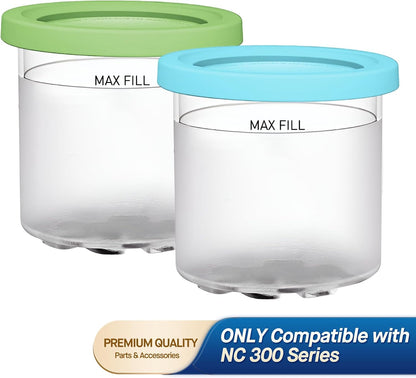 For Ninja Creami NC299AMZ & NC300s Series Ice Cream Makers, BPA-Free & Dishwasher Safe, 16 oz Pints with Lids 2 Pack - (Green/Blue)