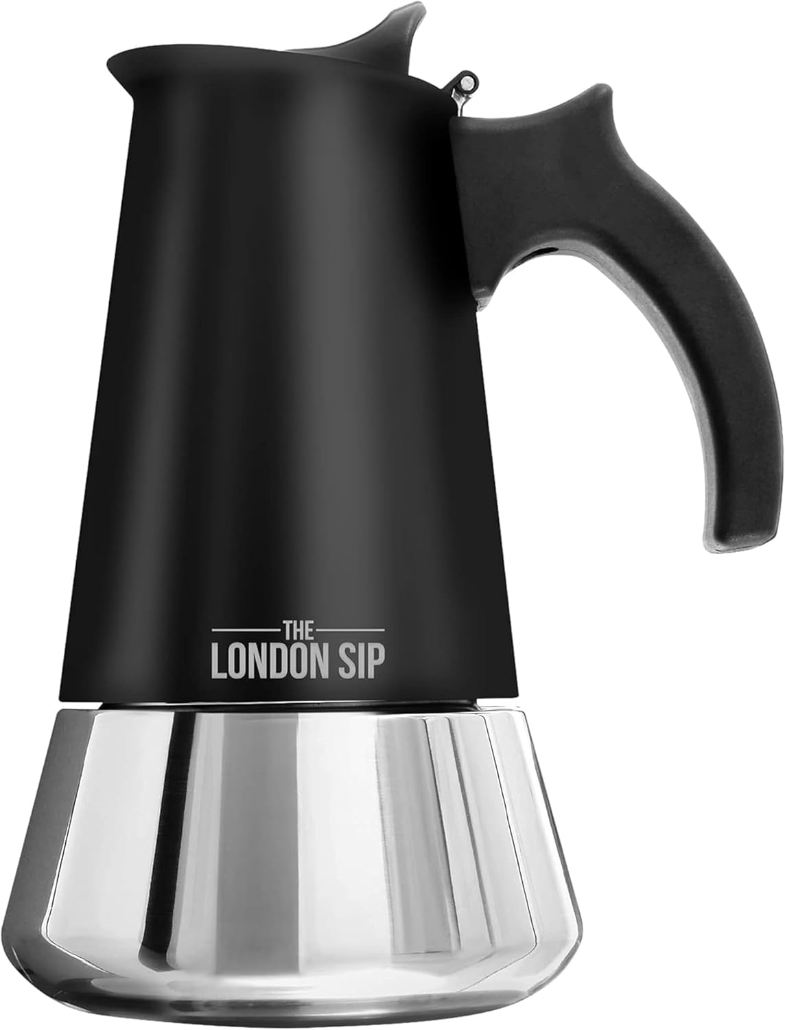 London Sip Stainless Steel Stovetop Espresso Maker Moka Pot Italian Coffee Percolator, Matte Black, Large (16.9 oz)