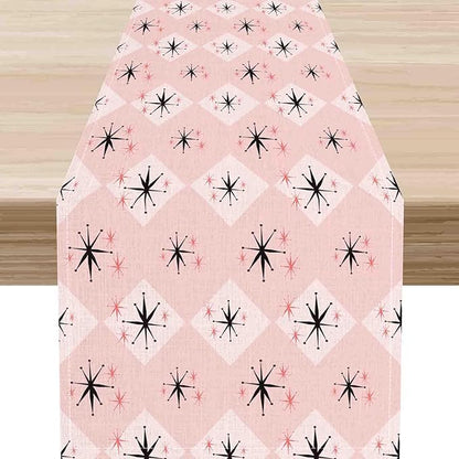 Pink Table Runner, Retro Mid Century 1950s Checkered Modern Abstract Geometric Coffee Table Center Decor for Home Kitchen Dining Patio Holiday Party Indoor Outdoor Table Decorations, 13"x72" Inch