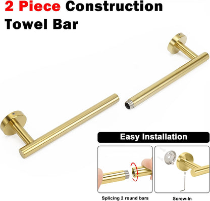 NearMoon Bath Towel Bar, Bath Accessories Thicken Stainless Steel Shower Towel Rack for Bathroom, Towel Holder Wall Mounted (1 Pack, Brushed Gold, 18 Inch)