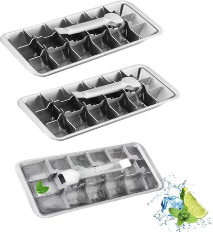 3 Pack Stainless Steel Ice Cube Trays, 18 Slot Ice Tray with Easy Release Handle Detachable Ice Trays for Easily Making Various Ice Cubes and Frozen Foods 10.9x4.4x2.2 inches