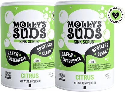 Molly's Suds Sink and All Purpose SCRUB | Gently Removes Stains, Scrubs Away Grease & Gime, Buffs out Scratches | Plant and Mineral Based | 2 Pack, Citrus Scent