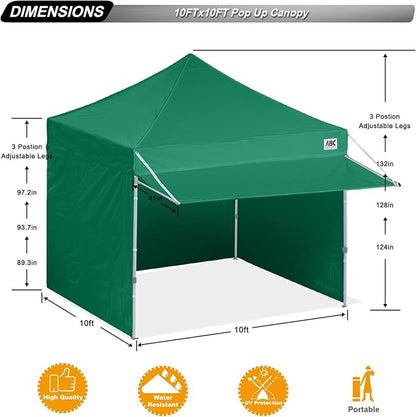 ABCCANOPY Ez Pop up Canopy Tent with Awning and Sidewalls 10x10 Market -Series, Forest Green