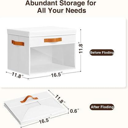 Homsorout Large Storage Bins with Lids - 4 Pack Foldable Decorative Organizers with Clear Windows & Handles, Cube Storage Organizers for Clothes, Blankets, Sweaters, CD, White