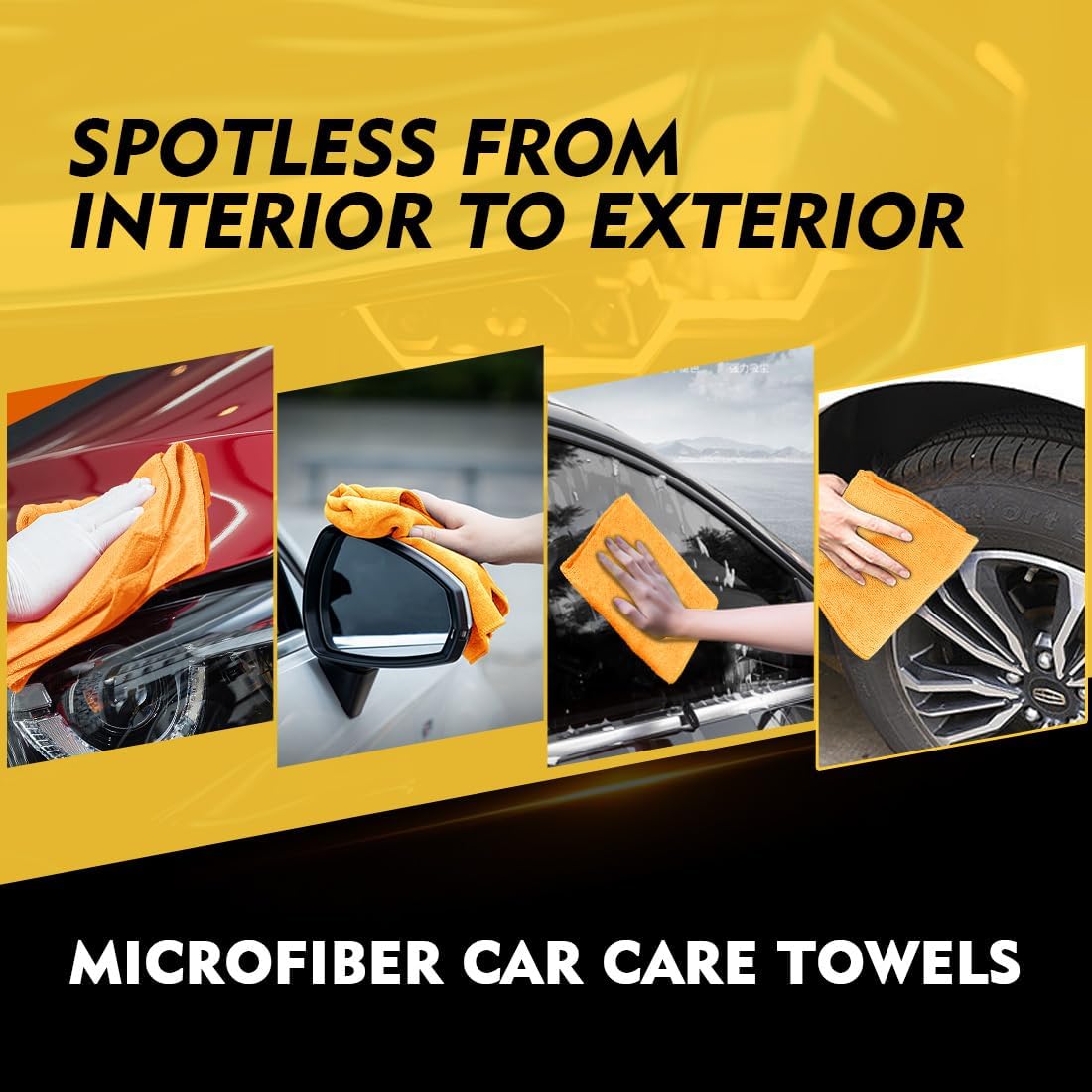 Homexcel Yellow Microfiber Cleaning Cloths 12 Pack, 12.5 x 12.5 inch Microfiber Towel for Cars, Ultra Absorbent Car Washing Cloth