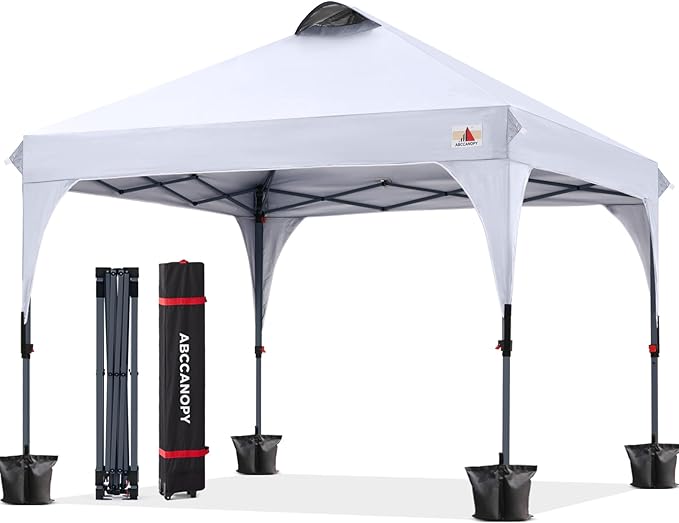 ABCCANOPY Outdoor Pop up Canopy Tent, 10x10 Instant Portable Canopy for Camping, Beach, Backyard, Snow White