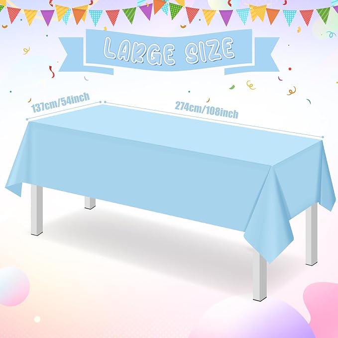 16 Pack Light Blue Plastic Tablecloth for Rectangle Tables, Premium Decorative Baby Blue Disposable Table Cloths for Parties, Rectangle Party Table Cover for Birthday Wedding Baby Shower, 54x108 Inch