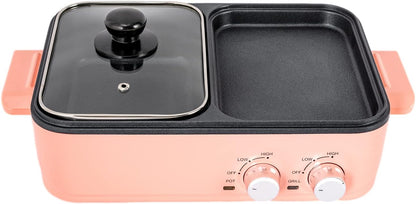 Hot Pot and Grill, 2 In 1 Electric Hot Pot Grill Cooker, Non-Stick Multi-Functional Smokeless Shabu Korean BBQ Pan Indoor with Dual Temperature Control, Capacity for 2-4 People