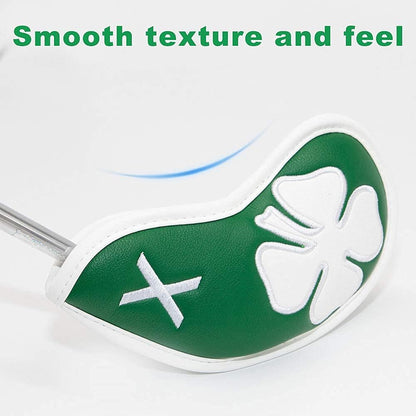 Lucky Clover Golf Iron Club Head Covers Headcovers Set, 10pcs Leather Golf Headcovers for Irons Gift for Men Women Golfer, Designed to fit All Brands