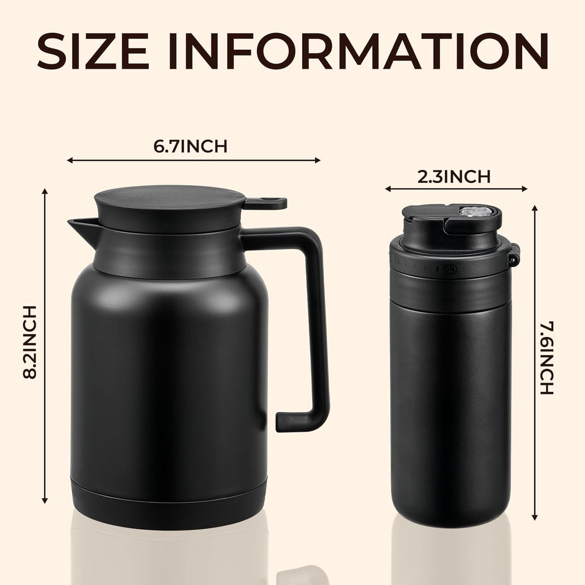 2 Pack 49oz Thermal Coffee Carafe and 15oz Insulated Water Bottle, Stainless Steel Vacuum Thermal Carafes and Water Bottle for Keeping Coffee, Tea