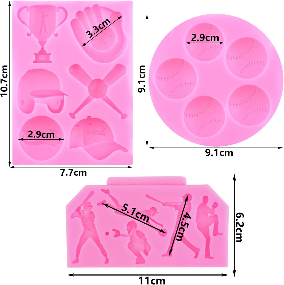 Mujiang Baseball Fondant Molds Sports Theme Silicone Molds Baseball Cap Bat Cake Decoration Mold For Cake Decorating Chocolate Gum Paste Candy