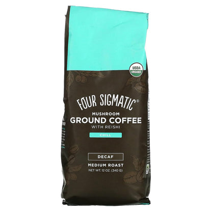 Four Sigmatic Calm Organic Decaf Ground Coffee | Swiss Water Decaf Coffee with Chaga &amp; Reishi Mushroom Extracts | 10oz Bag