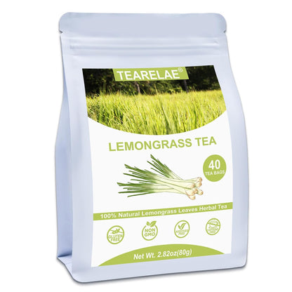 Tearelae - Lemongrass Tea Bags, 40 Count - Premium Natural Lemon Grass Herbal Tea Bags - Non-GMO - Caffeine-free - Support Healthy Digestion