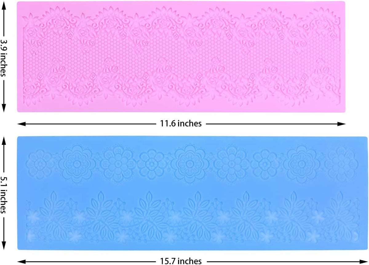 Embossing Lace Fondant Mold, Multi Circle Flowers Lace Mat Wedding, Silicone Molds for Cake Decorating Tool, Cake Lace Molds Set of 2