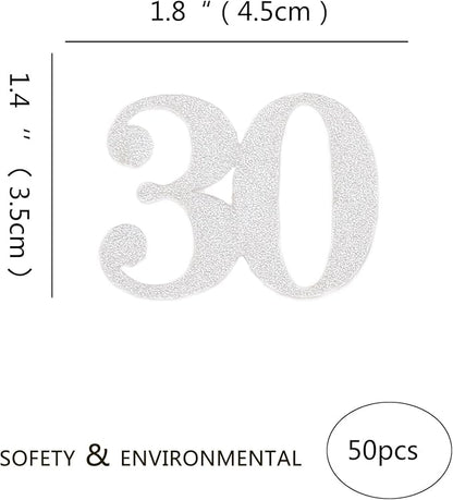 30th Happy Birthday Confetti Decorations - Number 30 Silver Glitter Table Confetti for 30th Birthday, 30th Anniversary Wedding Party Supplies