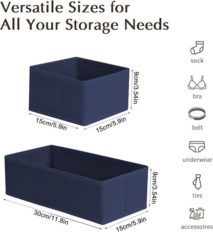 DIMJ Drawer Organizers Clothes, Set of 4 Dresser Organizer Bins, Fabric Closet Organizers and Storage, Shallow Drawer Dividers for Nursery, Clothing, Baby Clothes, Socks, Underwears, Tie (Navy Blue)