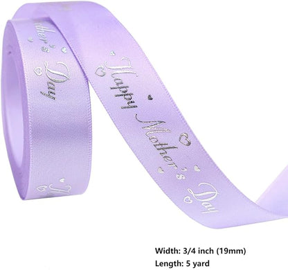 Mother’s Day Ribbon Set – 4 Rolls Satin Gift Ribbons with Gold Foil Letters – 5 Yards Each, 19mm – Happy Mother's Day – Gift Wrap, Crafting, DIY Decoration (4)