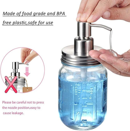 Amolliar Mason Jar Liquid Soap Dispenser Lid, Stainless Steel Pump for 16oz Regular Mouth Jar, Rustic Farmhouse Decor, Kitchen Hand Soap, Dish, Lotion Soap, Brushed Nickel 4 Pack, Extra 2 Long Tubes