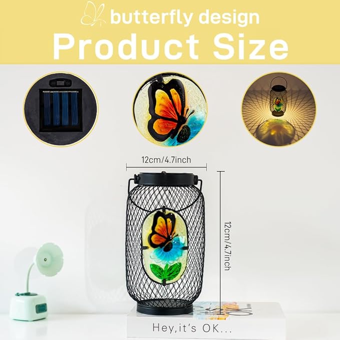 Solar Lantern Outdoor Waterproof,Butterfly Hanging Solar Lights Outdoor, Garden Decor for Patio Yard Table, Birthday & Mother's Day Gifts for Women Gifts