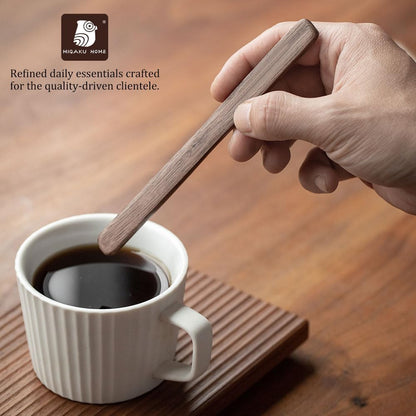 4Pcs Black Walnut Wood Coffee Stirrers 6″ Reusable Wooden Drink Stir Sticks for Coffee, Tea, Milk, Chocolate & Jam Spreader