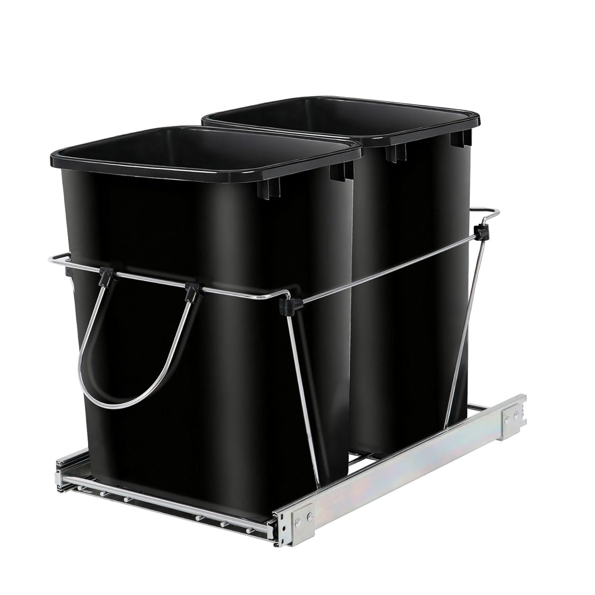 SUPER DEAL Double 35-Quart Pull Out Trash Can Under Cabinets Under Sink Garbage Sliding Waste Bin Container Recycling Bins with Chrome Wire Bottom Mount 44 lbs Load Capacity, Black