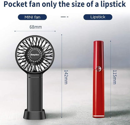 EasyAcc Mini Portable Handheld Fan, 3000mAh + 15 Hrs Working Time + Portable Lanyard + Professional ODM + Durable, Mini Pocket Personal Lash Fan for Kids Girls Women Travel Indoor Outdoor