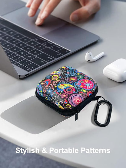 Earbud Case Headphone Organizer Ear Bud Case Portable EVA Carrying Box Storage Bag with Carabiner for AirPods Beats Bose Galaxy Buds 4/3/FE Data Cable Storage (Jellyfish)