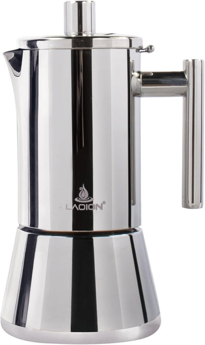 Stovetop Espresso Maker, 6Cup 10 oz Moka Pot, Stainless Steel Cuban and Italian Coffee Maker for Cafetera Cubana, Greca De Cafe Induction Stovetop Compatible, Coffee Gift for Home Travel